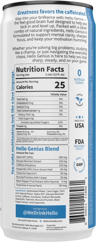 Hello Genius can label showing the full ingredient list and nutrition facts